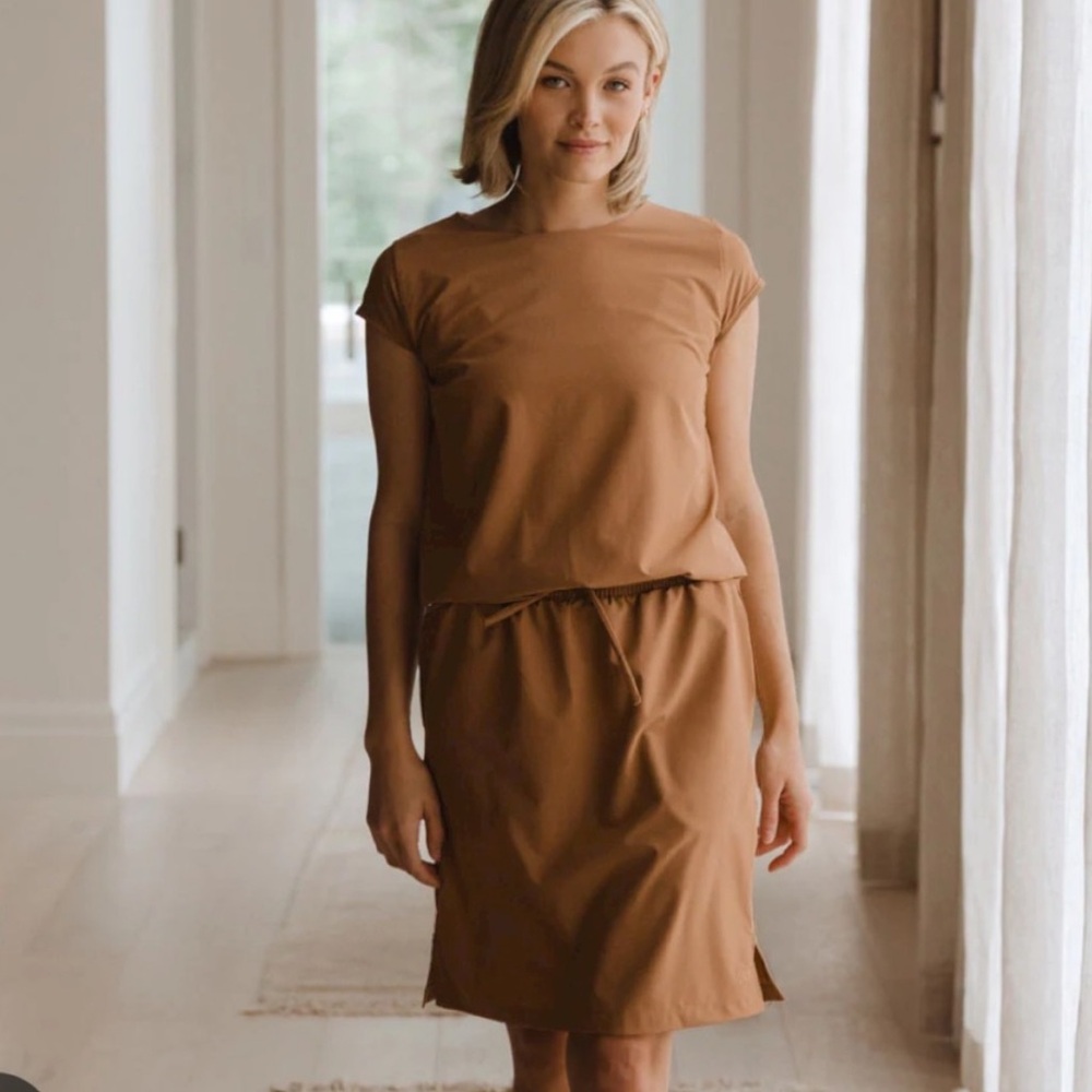 Albion going places tan dress tie waist mini